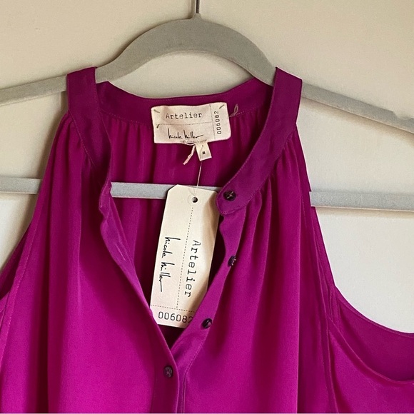 Nicole Miller Artelier Cold Shoulder 100% Silk Blouse - Picture 3 of 7